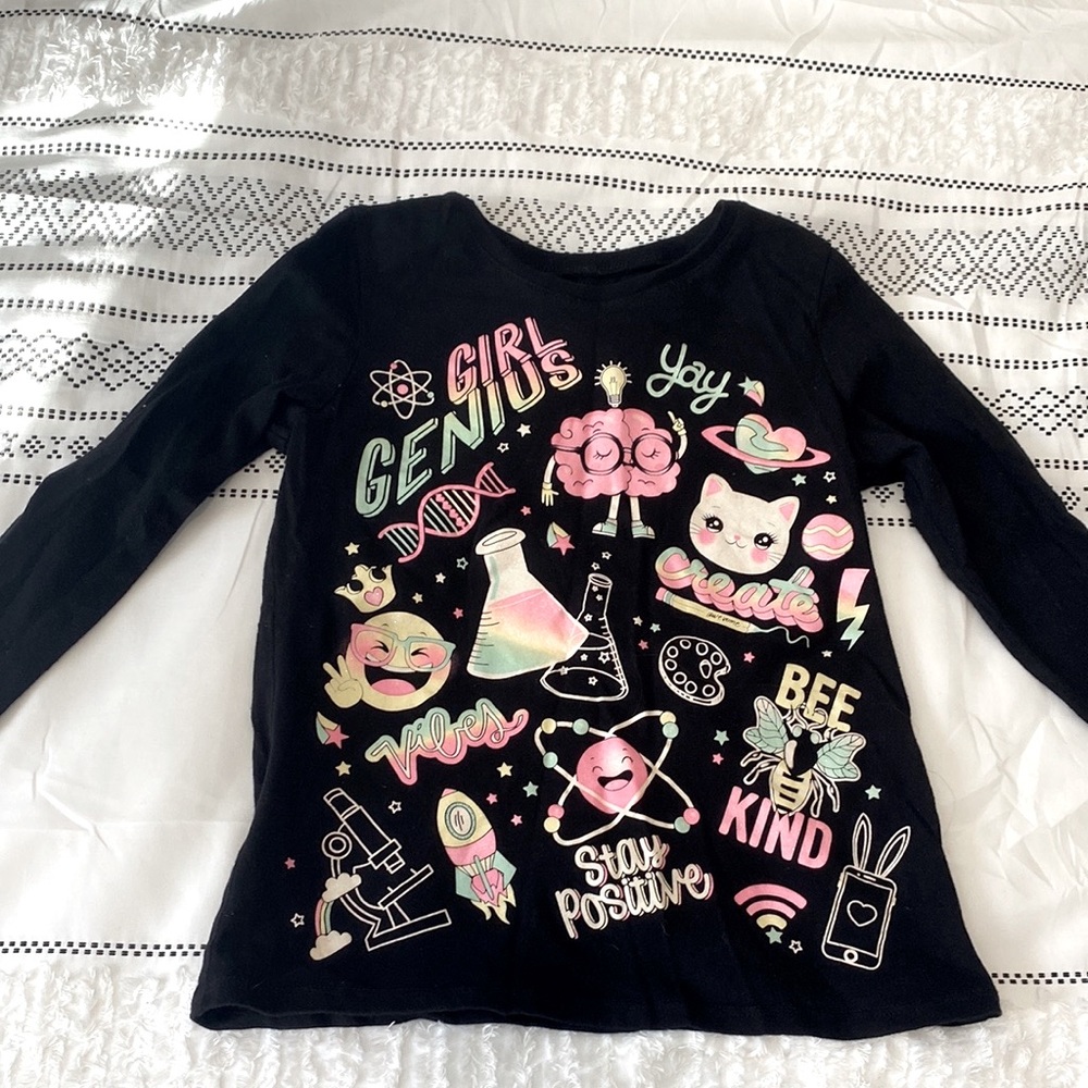 CHILDRENS PLACE GIRLS GLITTER GENIUS LONG SLEEVE GRAPHIC SHIRT